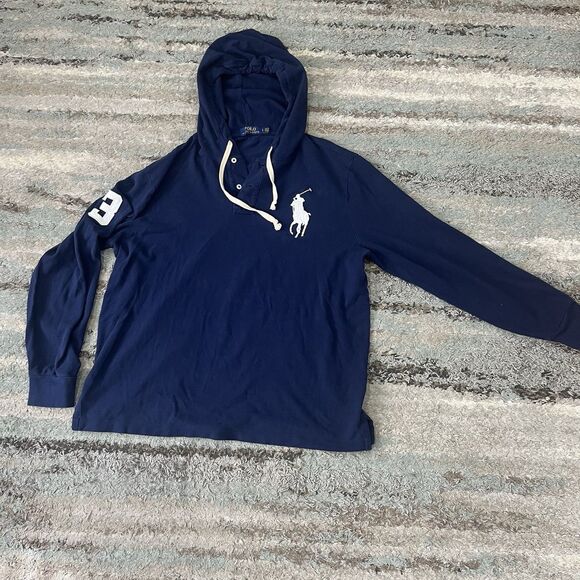 Polo Ralph Lauren Men’s Long Sleeve Polo Shirt Hooded Navy Size Large Big Pony 3 - Picture 1 of 7